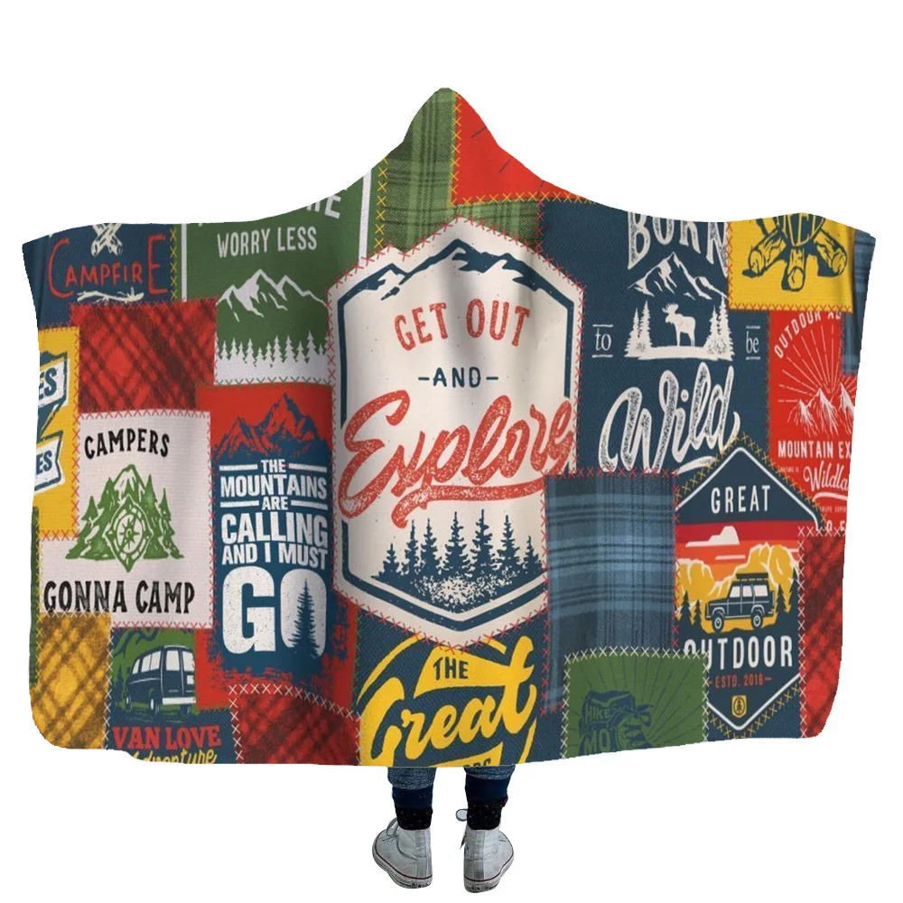 Custom Weighted Digital Photo Printed Poncho Wearable Hoodie Hooded Flannel Fleece Blanket for Kids