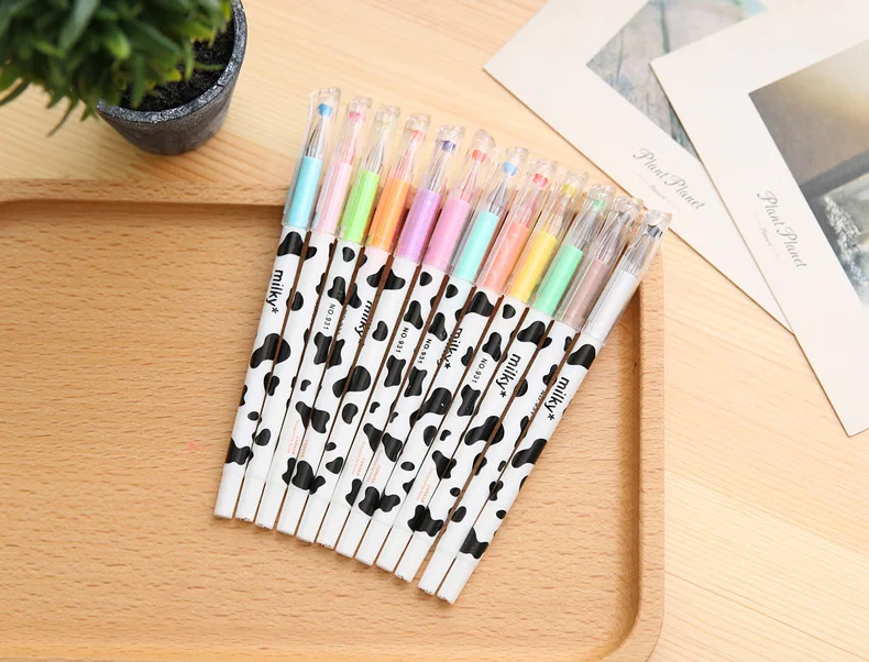 School Gifts cute gel ink Milky cow pens crystal diamond colorful writing pen 12 colors ink refill 0.35mm extra fine gel pens