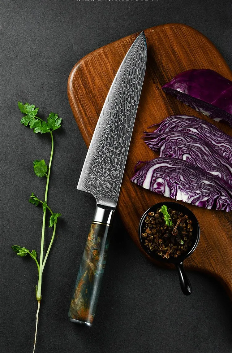 2021 New arrivals damascus steel blade 8 inch chef knife ultra sharp household slicing knife kitchen meat cutting knife
