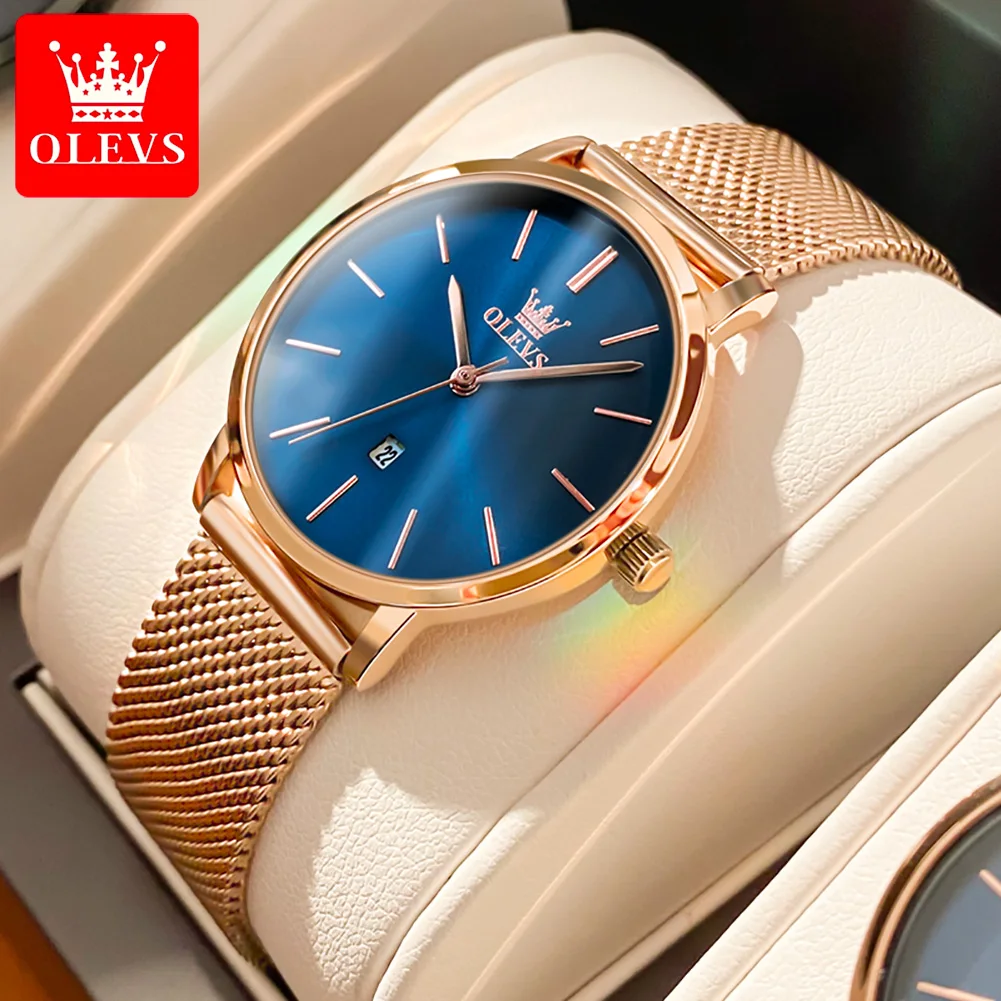 OLEVS 5869 elegant rose gold womens quartz watch clear crystals big dial date display Simple Casual wrist watch