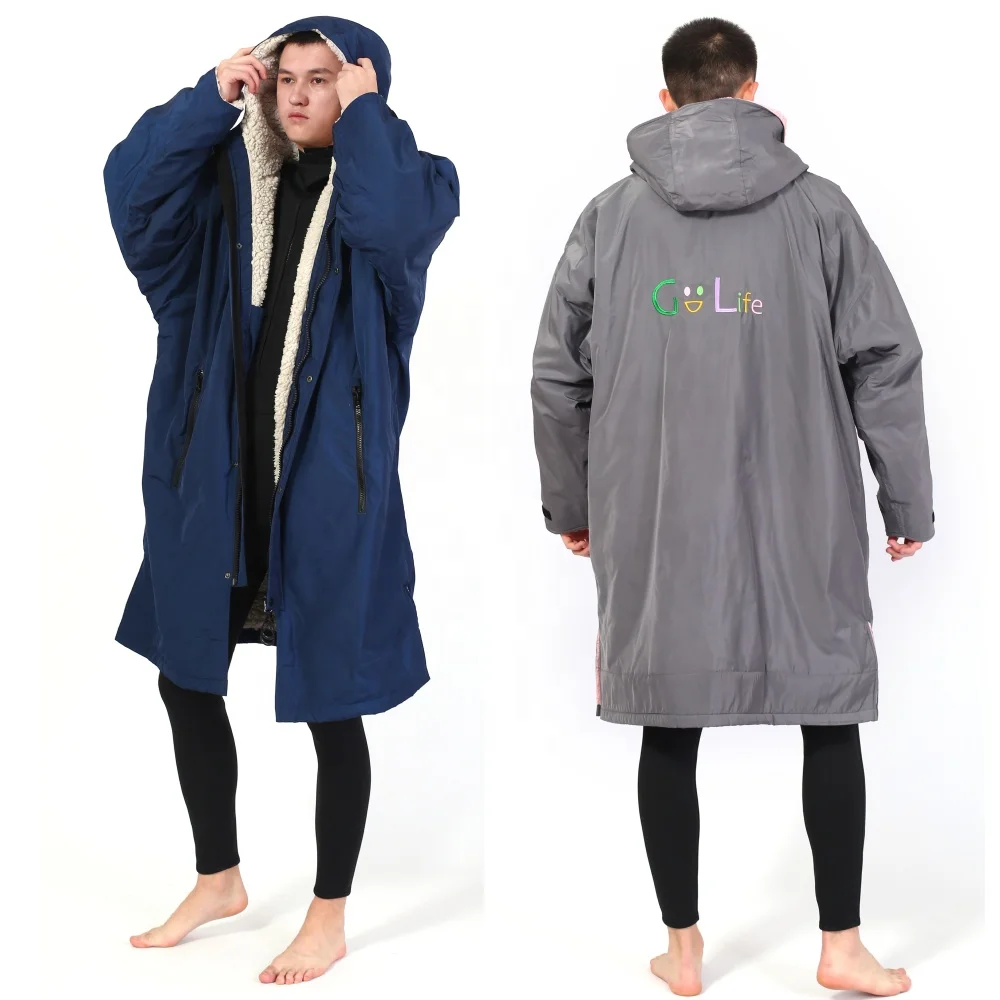Custom Logo Winter Long Sleeves Fleece Lining Dry Surf Changing Robe Waterproof for Beach Swimming