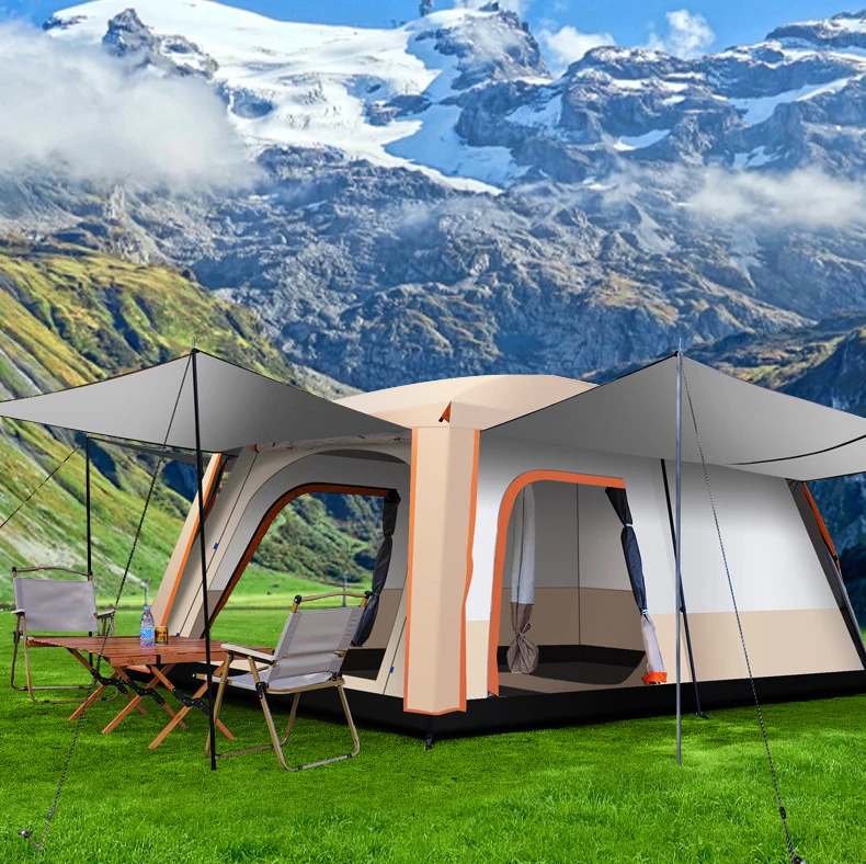 New fabric popular gold sand color deluxe 2 room 1 hall outdoor travel hiking beach camping tent