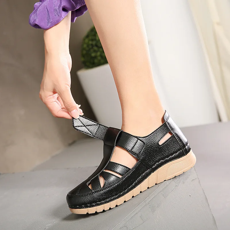 Ladies Lightweight Wedge Summer Shoes Large Size PU Leather Hollow Out Women Beach Sandals