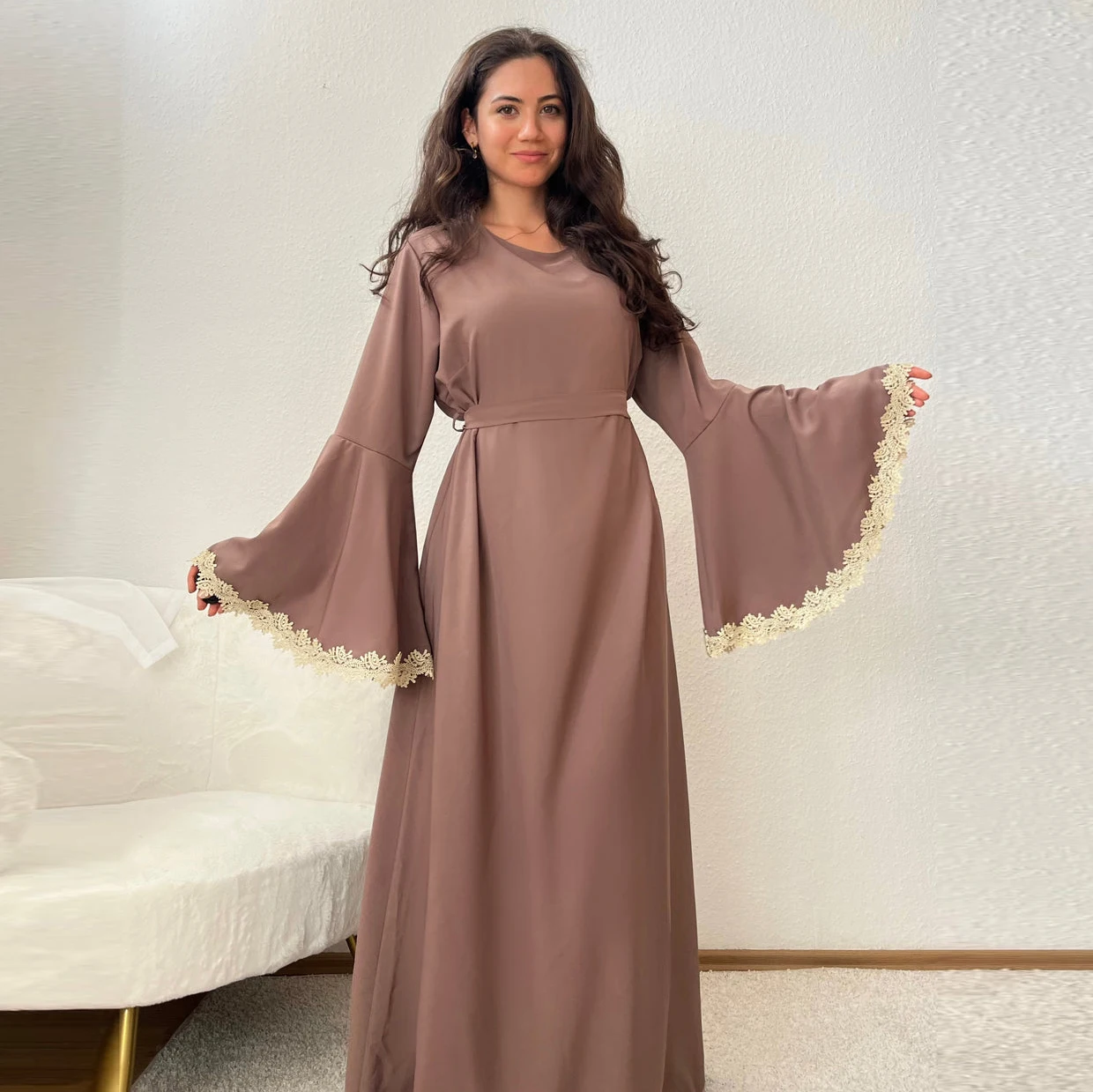2024 High Quality women Modest Dress cuff Embroidery muslim women luxury Abaya Satin silk Maxi islam women clothing