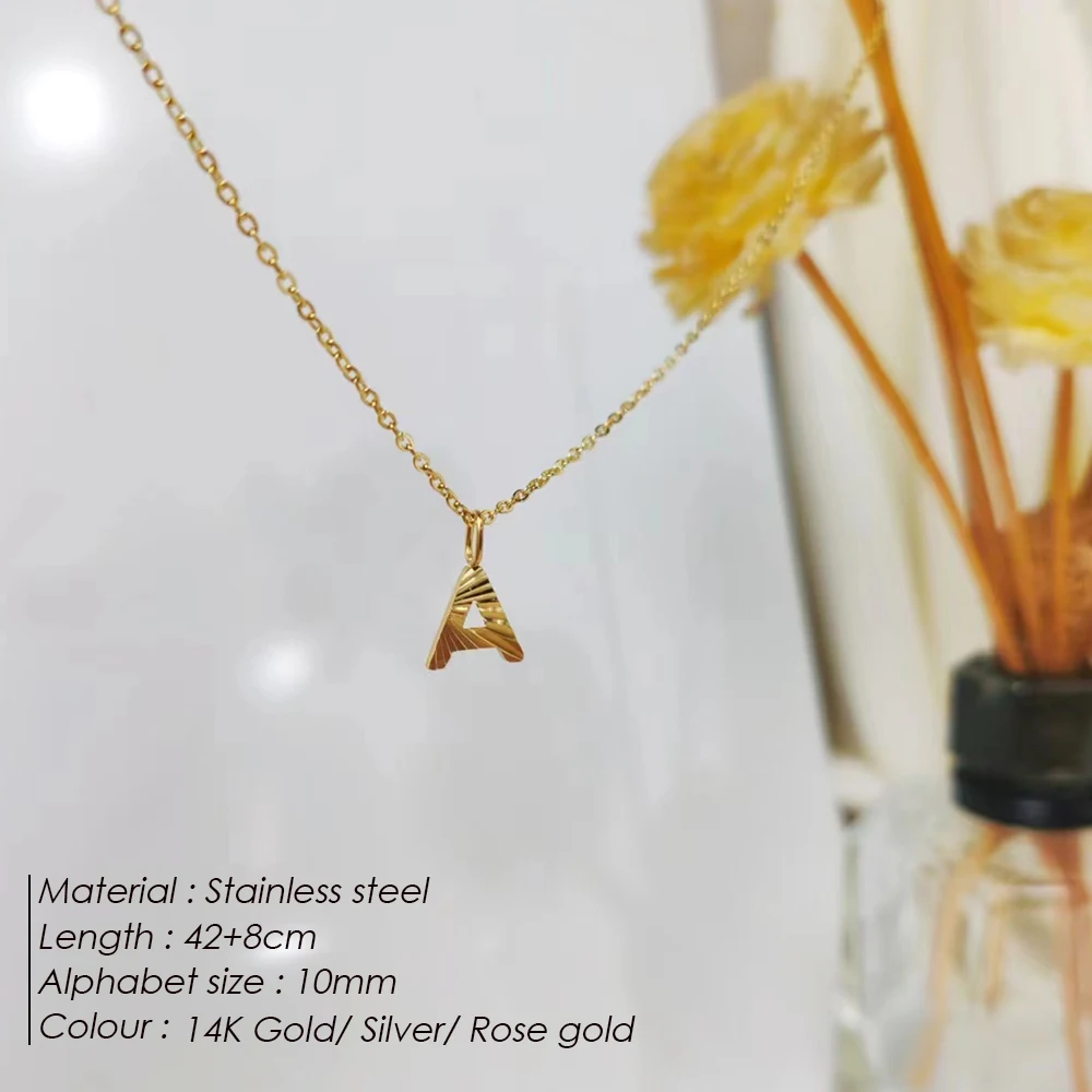 Dainty women 316 stainless steel gold plated tiny a-z 26 initials pendant letter alphabet necklace jewelry