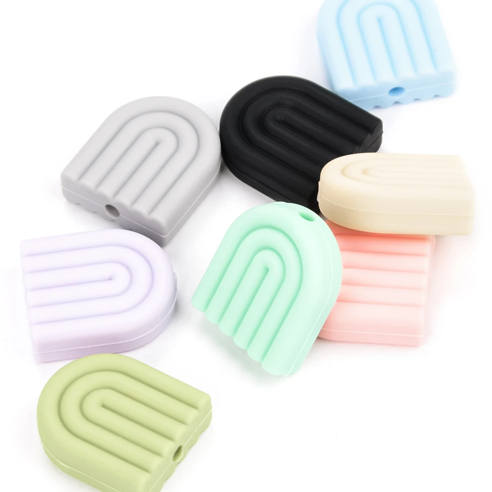 Low Moq Wholesale Baby Teething Soft BPA Free Silicone Rainbow Arch Beads Multi-color Food Grade Silicone Beads for Pacifier