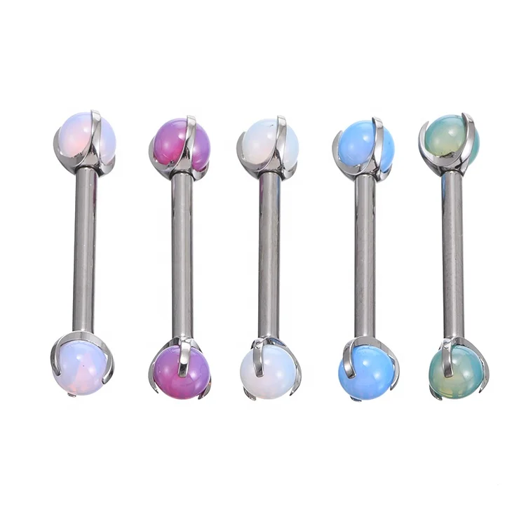 Fuxuan ASTM F136 Titanium Internal Straight Barbell with Prong Set Colorful Balls Nipple Barbell Cute Nipple Piercing