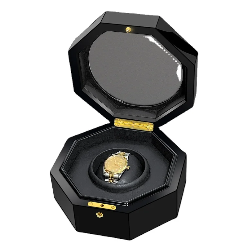 Factory custom high-end business gift piano patent leather octagonal clamshell empty wooden watch boxes cases