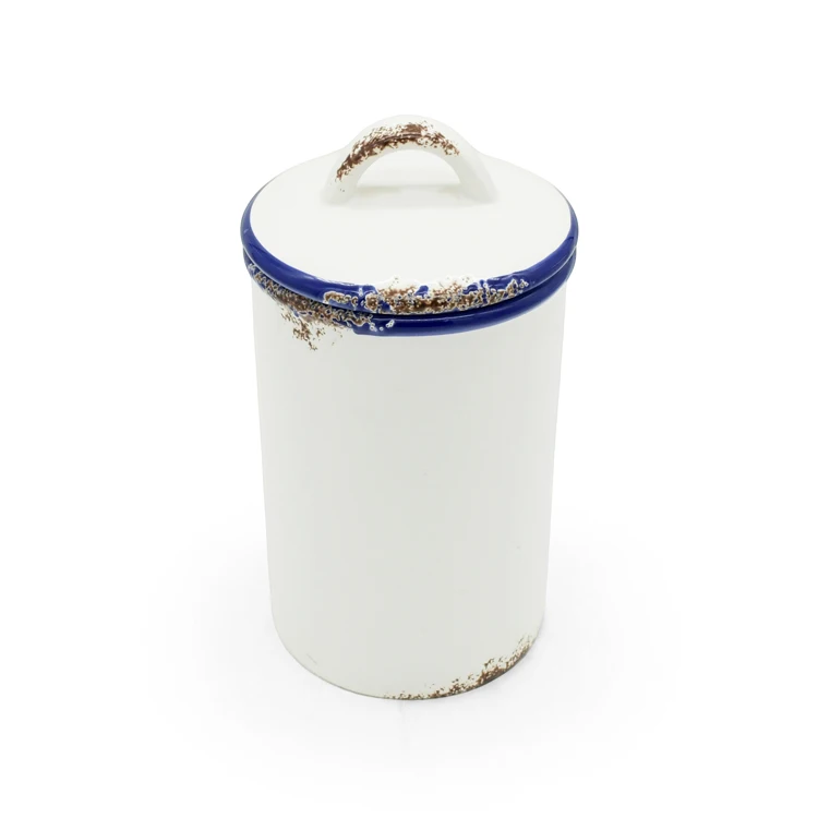 Wholesale White  7.5 inch kitchen porcelain enamel food storage jar double ginger suger tea Home goods canister