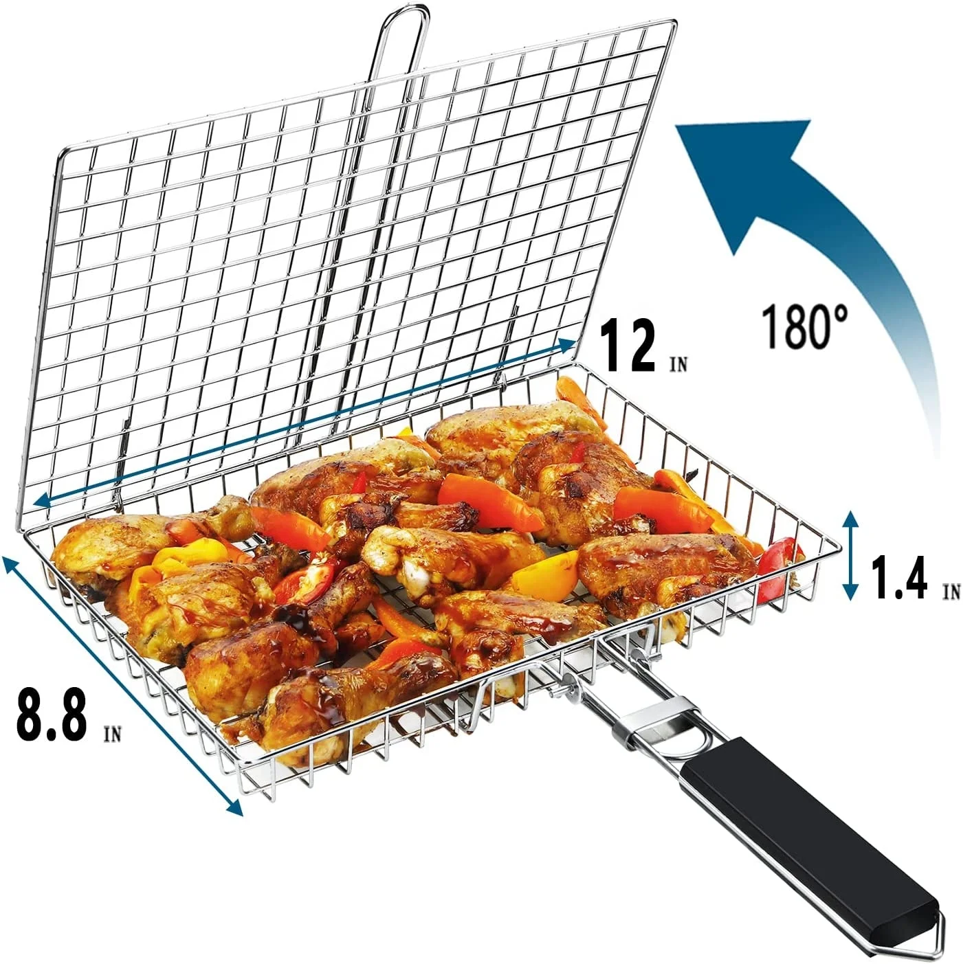 Deep Barbecue 430 Stainless Steel Vegetable Hot Dog Chicken Roaster Triple Fish Bbq Basket