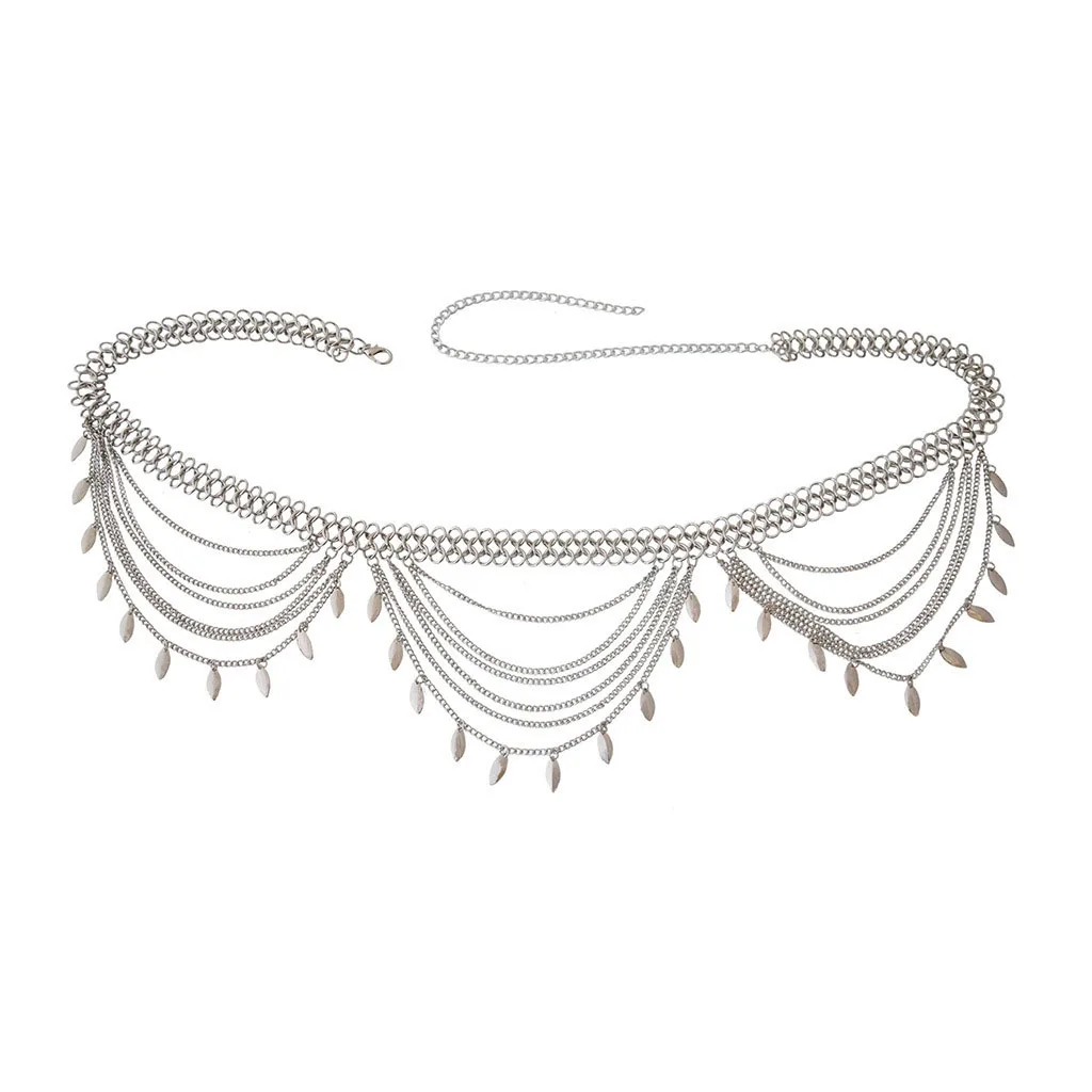 Европейские и американские перекрестные Новые экзотические этнические металлические листья многослойная простая цепочка на талию