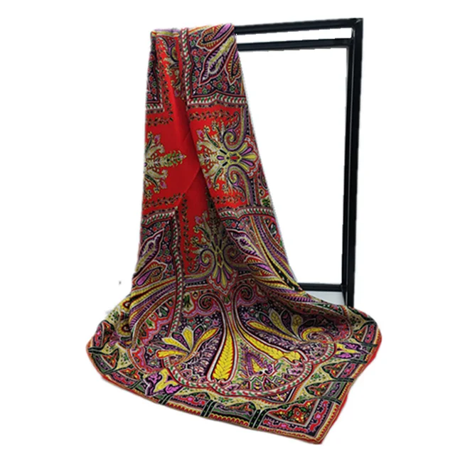 Classic Fashion Vintage Womens Square Scarf 90*90cm Costume Printed Satin Silk Scarf Square