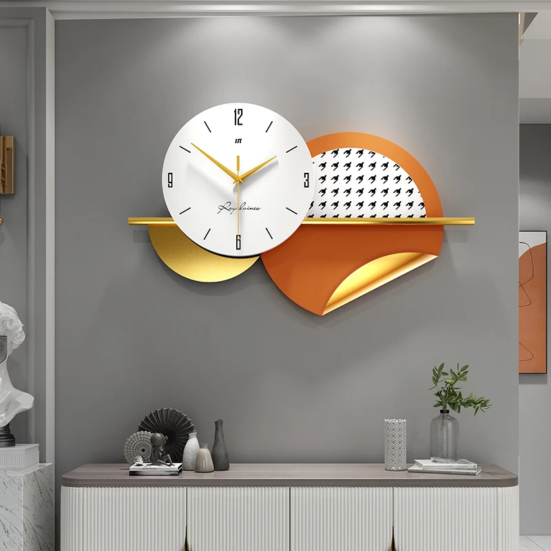 Decoration for Home Interior Design JJT Orange Quartz 3D Wall Clock For Living Room