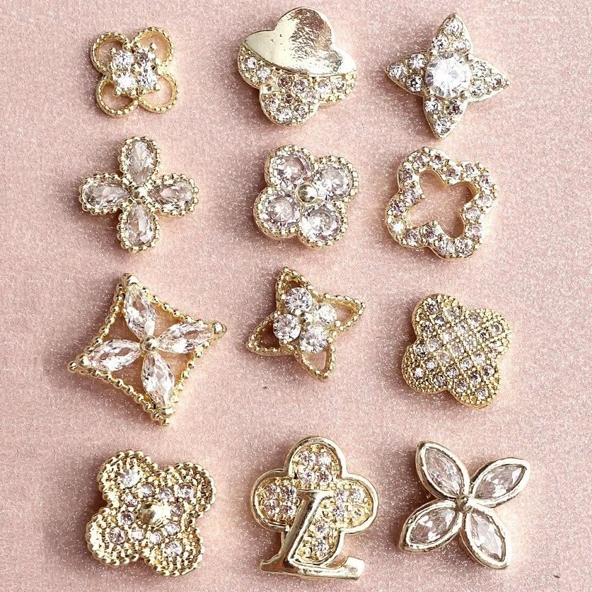 New Zircon Jewelry Four Petal Flower Fritillaria Jewelry Nail Decoration Luxury Clover Nail Charm In Bulk Wholesale