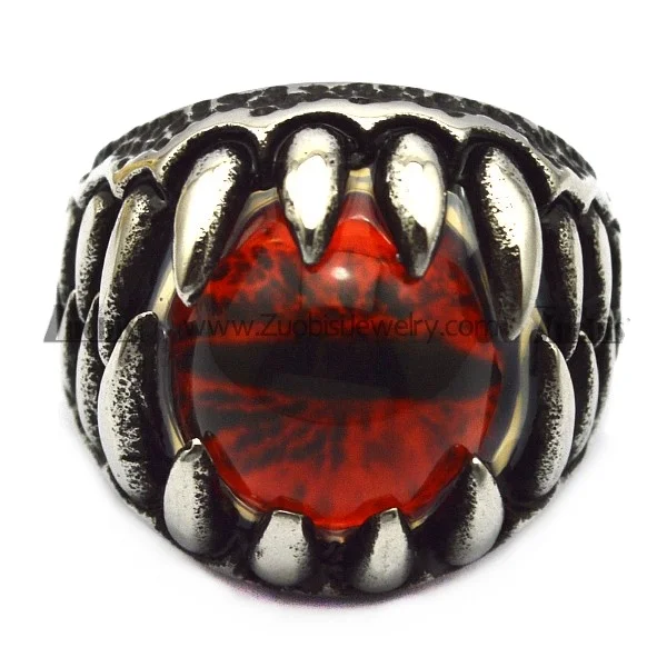 Customization Unique Design Denttooth Toothed Big red ruby Rhinestone Stone Ring