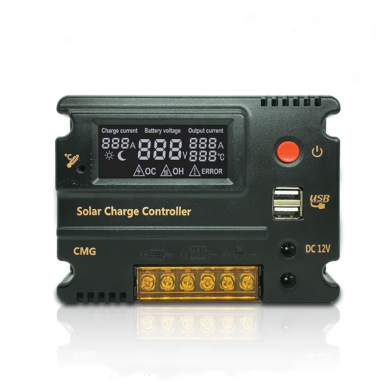 PWM 12V/24V 10A/20A Solar Charge Controller with LCD Display and Two USB for Auto Correct