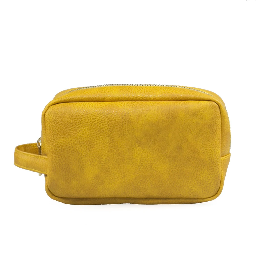 NCB0171 Litchi grain pu leather cosmetic bags with handle unisex makeup bag