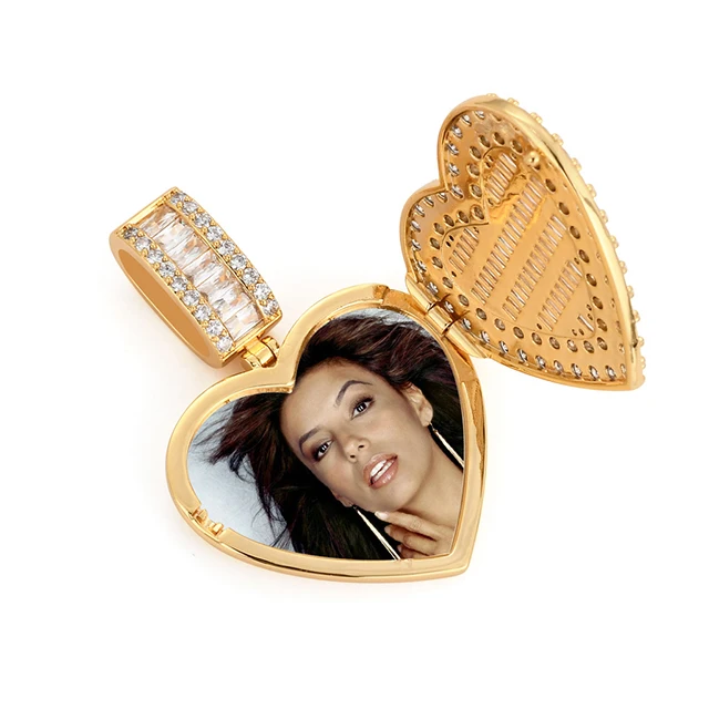 Custom Cz Picture Charms Pendant Necklace Full Diamond Hip Hop Jewelry Iced Out Locket Heart Photo Pendant Necklace