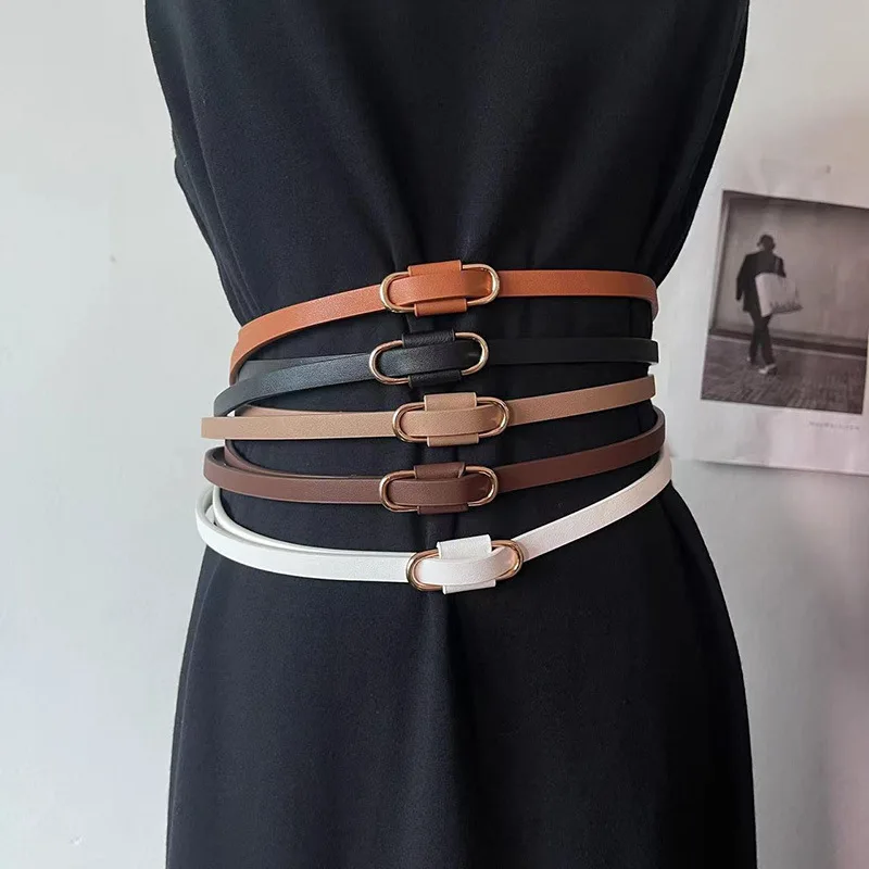 Manufacturer Wholesale Ladies Waist Belt With Gold Buckle Women Skinny Genuine Leather Belt For Dress For Jeans