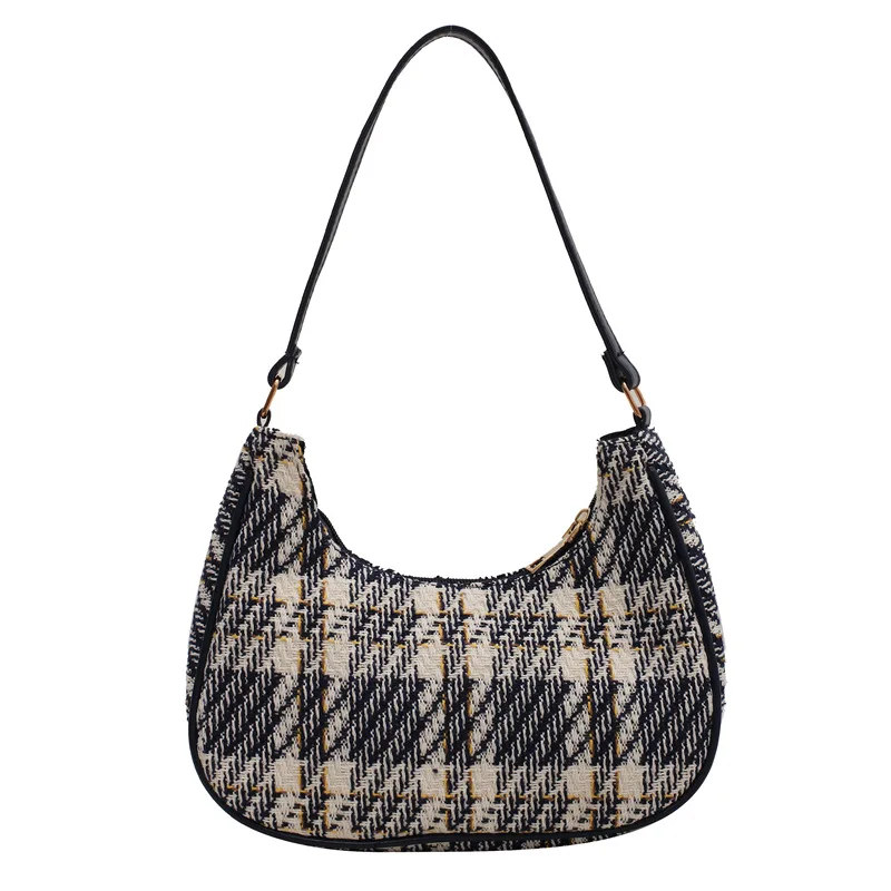 Wholesale Female Korean Style Plaid Hobo Shoulder Bag Women Small Handbag Half-Moon Shape Underarm Bag