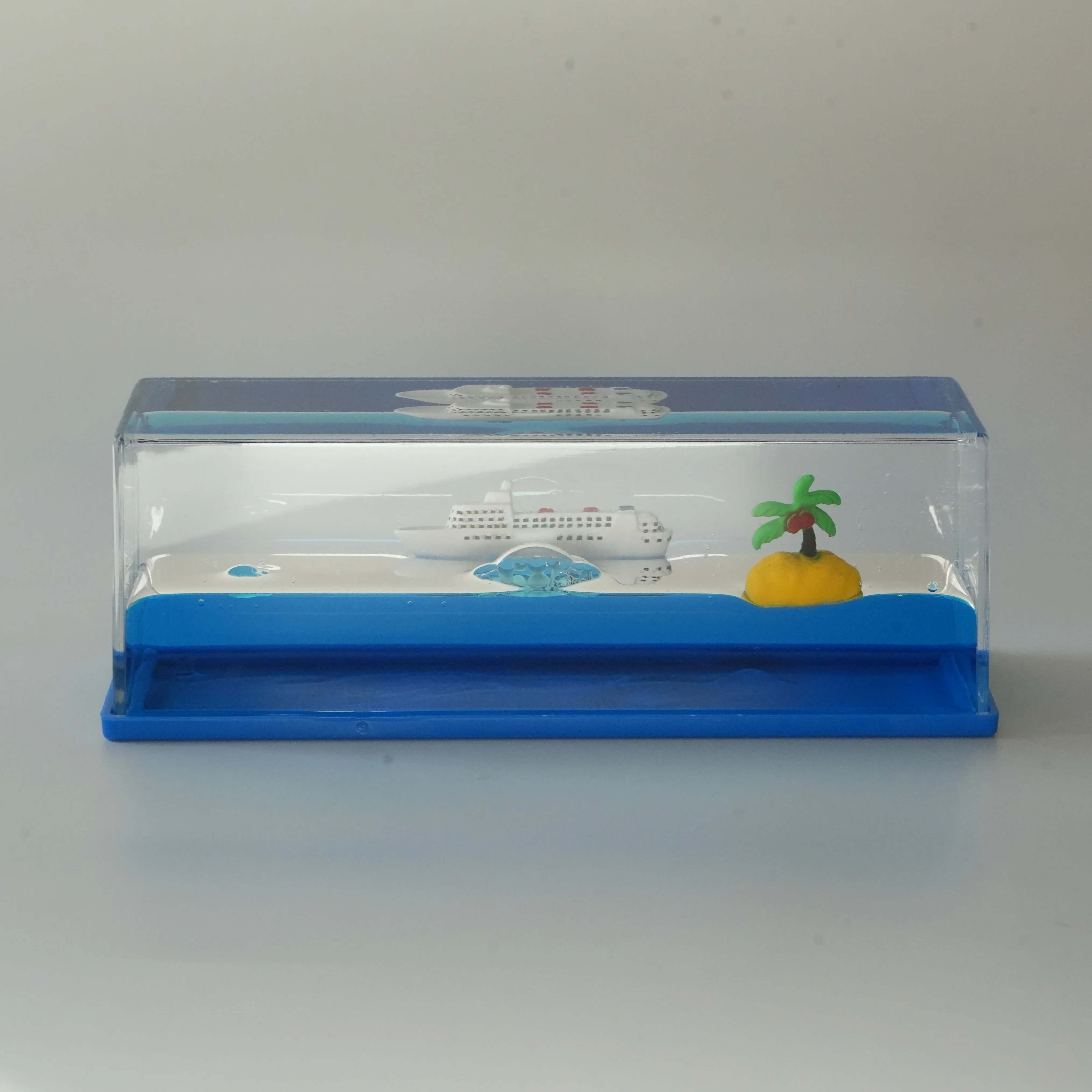 Unsinkable Military Ship Boat in a Box Liquid Wave Cruise Ship Decoration for Car Display Cases and Gifts
