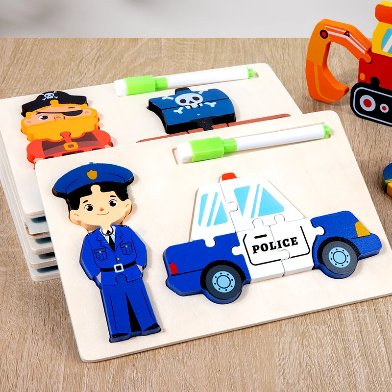 Best-selling 2 In 1 3d People Puzzle With Drawing Board Wooden Toys With Book Clamping Design And Cartoon Image