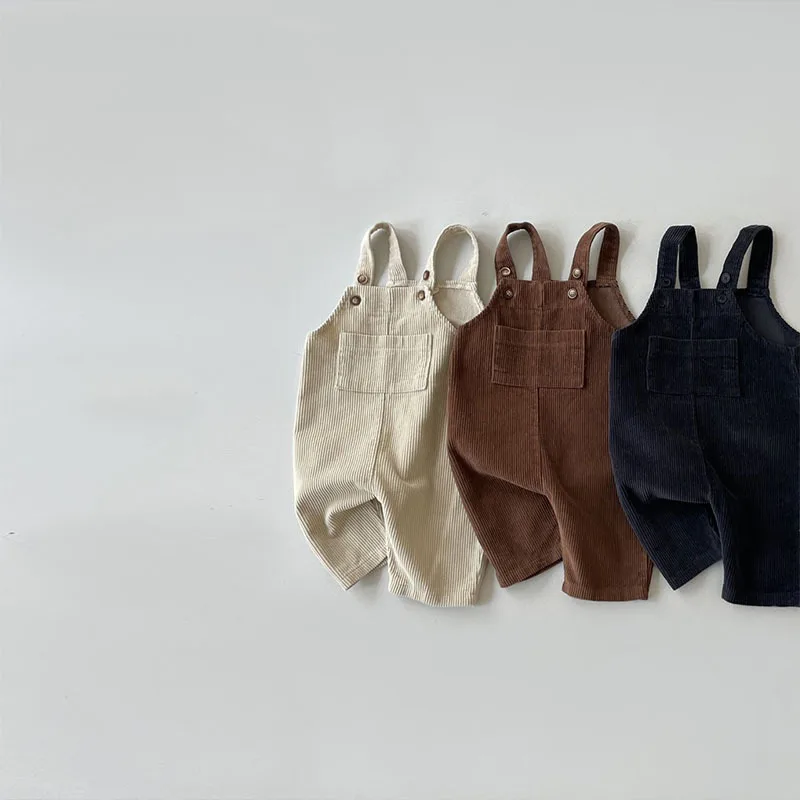 Korean Ins Children Beige Clothes Baby Spring Autumn Boys Girls Children Brown Multi-color Corduroy Leisure Navy Blue Overalls