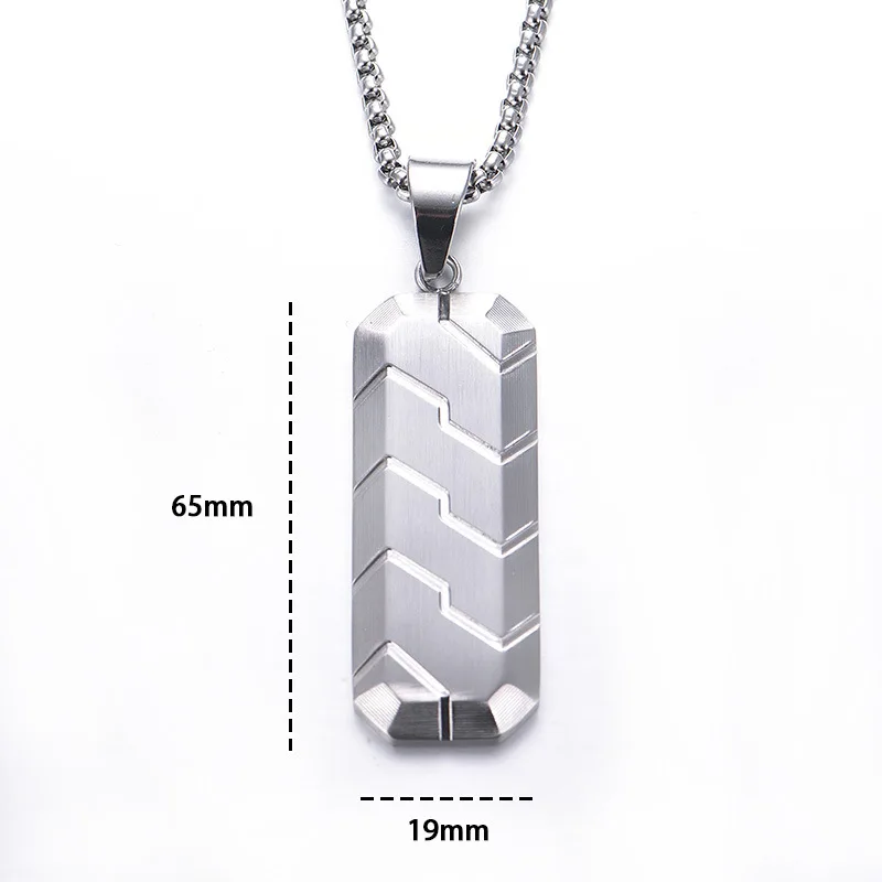 Corrosion Resistant PVD Coating Link Chain Necklace Tire Pattern Carved Long Hexagon Titanium Steel Pendant Necklace for Men