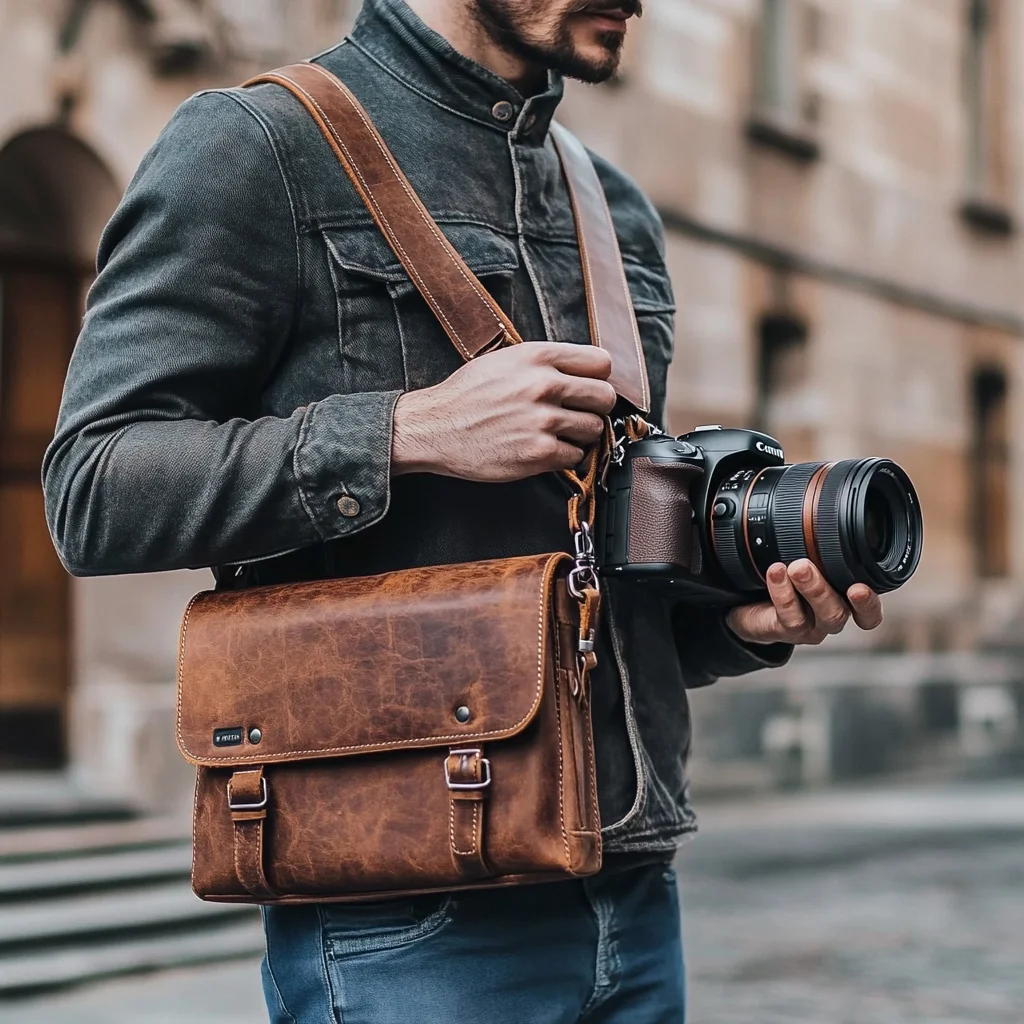 Personalized Top Grain Vintage Leather Messenger Bag Camera Sling Bag for Mirrorless