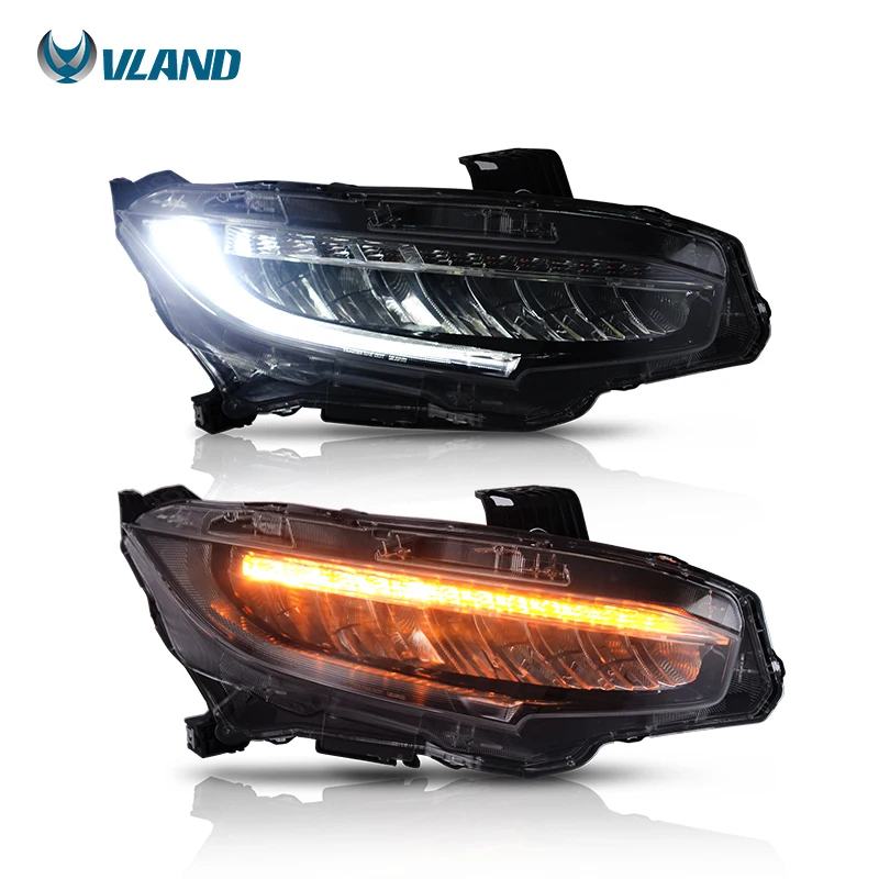VLAND Factory Modified Full LED Headlights Head Light 4 Doors Sedan 10th 2016-UP Sequential Car Front Lamp For Honda Civic