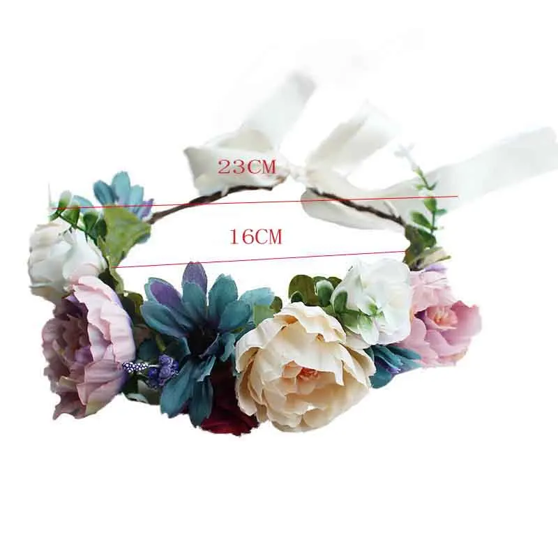 
Spring Flower Girl Hair Wreath Wedding Flower Crown, Floral Halo Bohemian Headbands Wreath Women Bridal 4500A 
