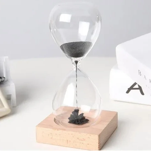 Magnetic Hourglass Sand Clock Timer with  Magnet Iron Powder &wooend Base for Home Office Desk Decor