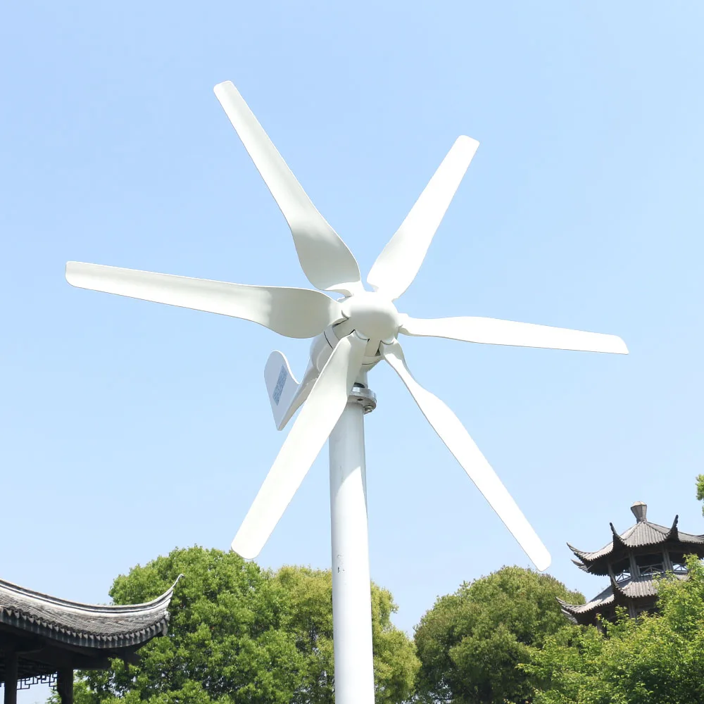 China Factory 800w 12v 24v 48v Portable Wind Turbines For Home Use Small Wind Generators Household 6 Nylon Fiber Blades