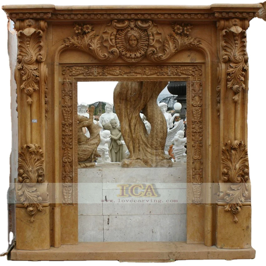 Customized size yellow marble carved flower door frame surround