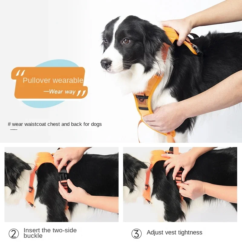 Dog pet traction rope, chest and back integrated automatic retractable I-shaped three-in-one harness, dog vest rope