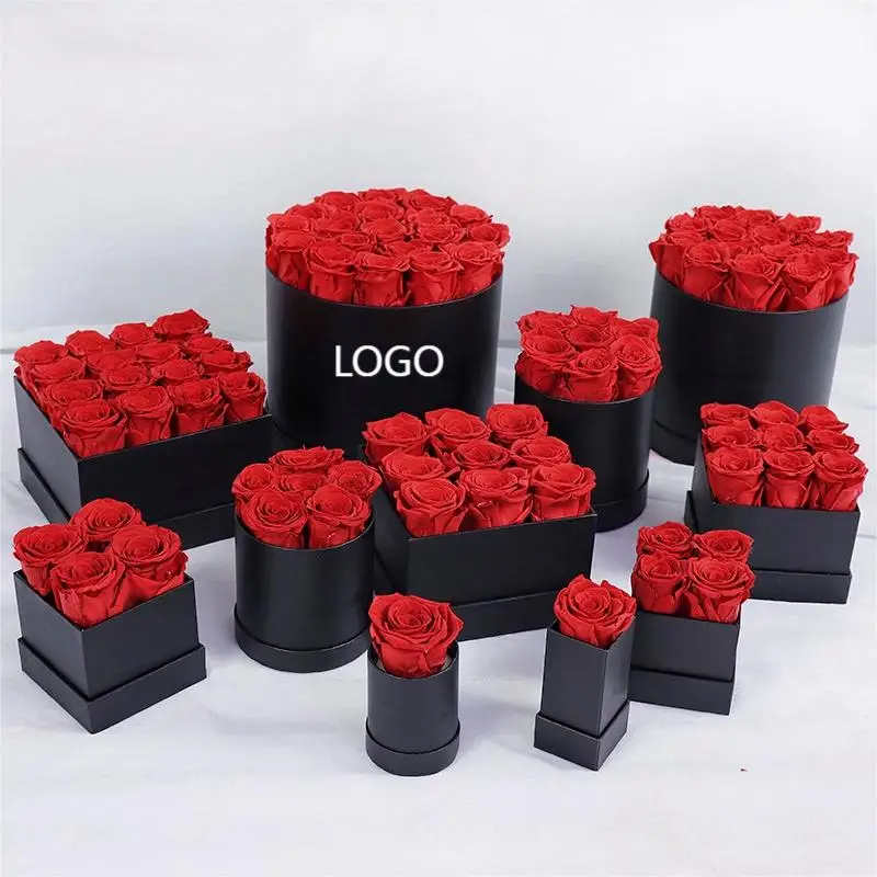 Real Touch Everlasting Rose Best Gift Box A Grade Eternal Immortal Roses Flower Head Preserved Real Roses in Square Bucket Box