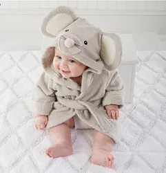 Wholesale 100% Organic Cotton Baby Towel With Hood Grey Elephant Embroidery Hooded Kids Bath Towels Bathrobe