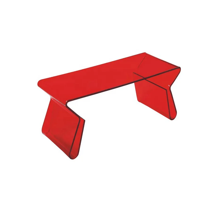 Modern Design Red Acrylic Table With Magazine Holder, Plastic Coffee Table With Double Sided Holder