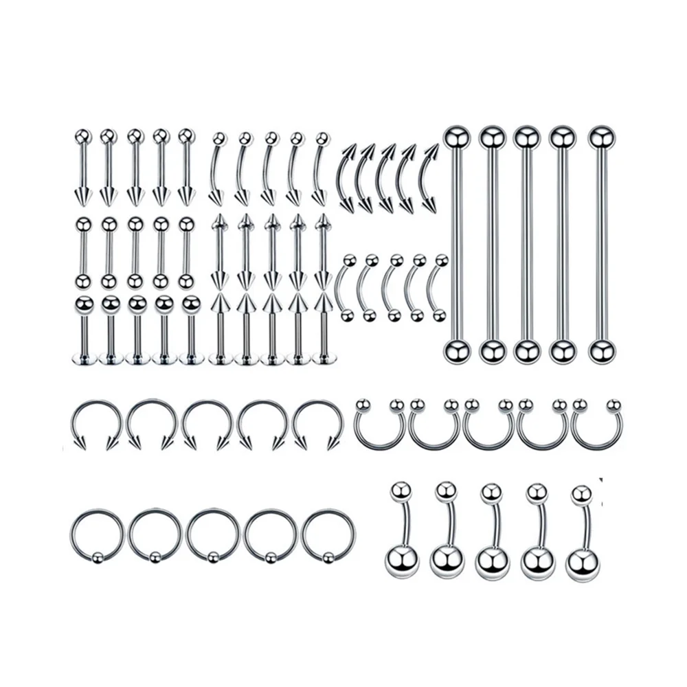 65PCS 3mm CZ Surgical steel Septum Lip Helix Tragus Nose Rings Hoop Studs Cartilage Earrings Body Piercing Jewelry