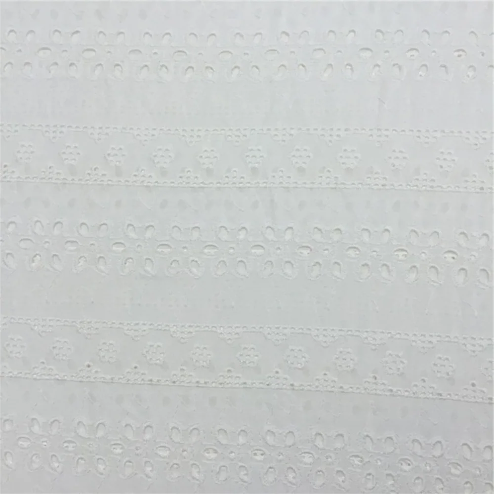Wholesale Supplier Rice White Hollow Out Embroidery Cotton Eyelet Fabric 100% Pure Cotton Embroidery Fabric