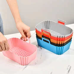 Reusable air fryer food safe air fryer silicone rectangle pot basket liner silicone baking pan with air circulation for airfryer