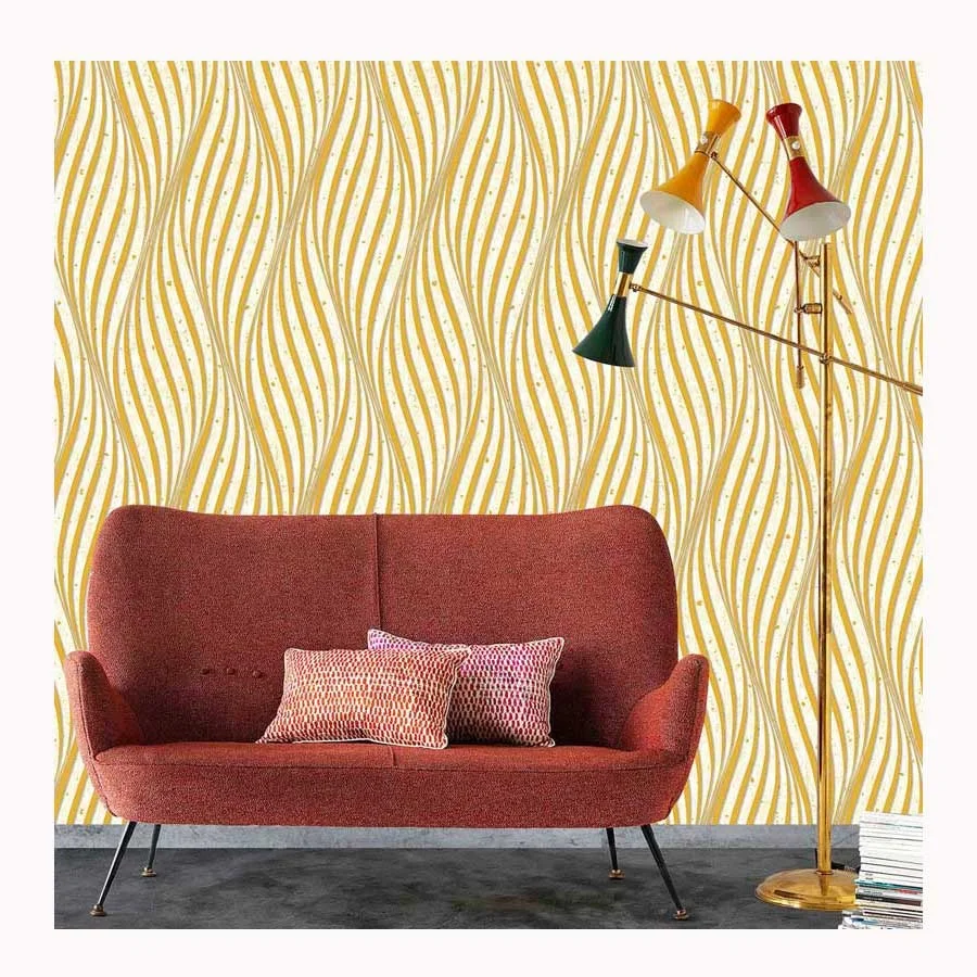High Quality with Low MOQ Geometric Abstract Wave Stripes PVC Wallpaper Modern Wallcovering for Home
