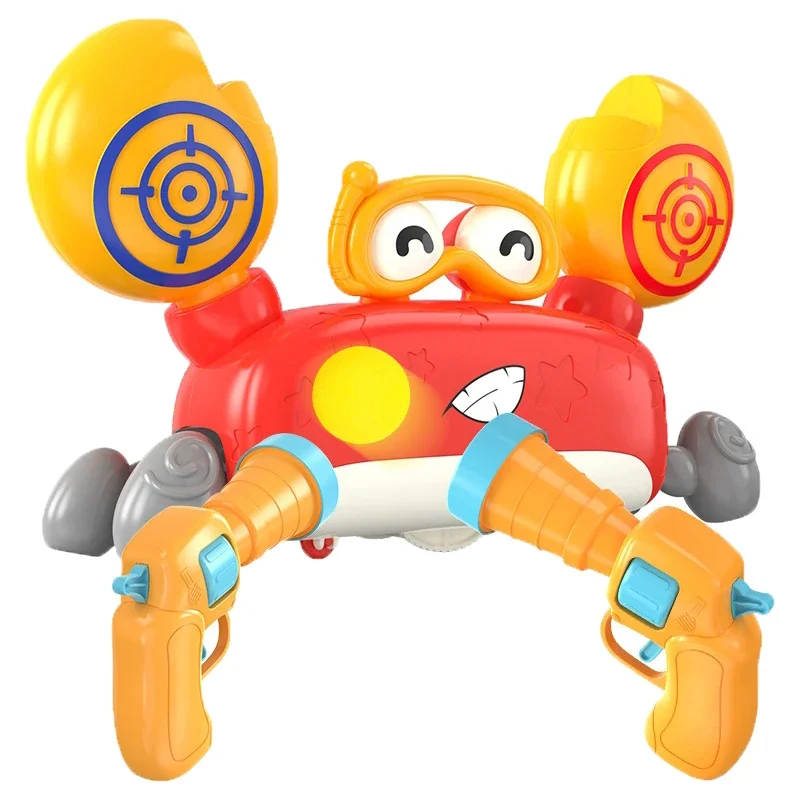 Kids shooting target gun toys game musical walking robot crab toy with 10 balls