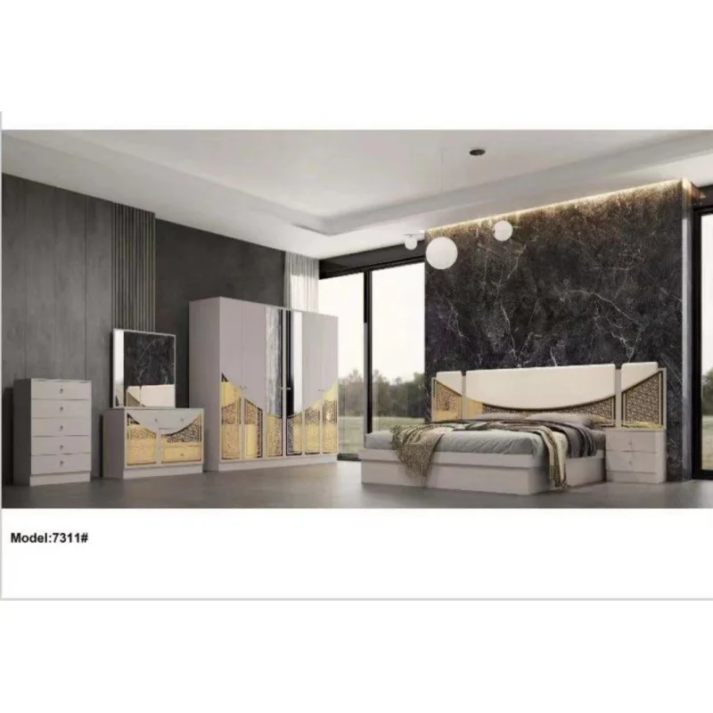 Factory unique elegant bedroom sets with closet  side table 5pcs one set