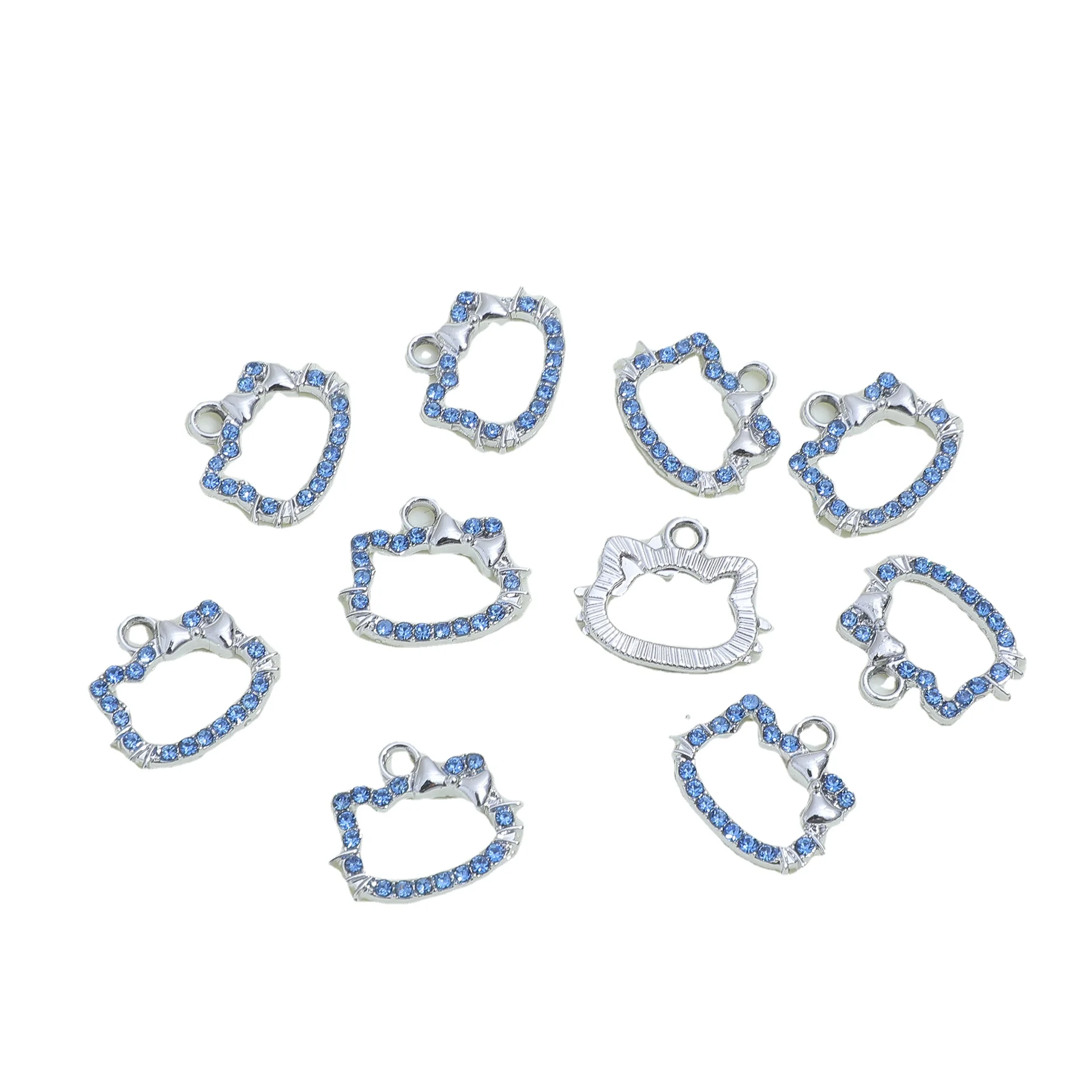 10pc/bag DIY alloy cartoon shiny kitty cat shape pendant for jewelry making rhinestone charms bracelet necklace accessories