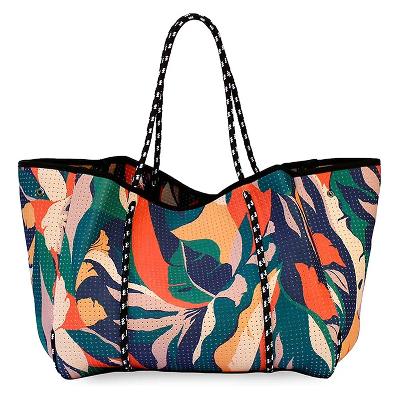 Classic Handbag Designer Style Heat Sublimation Pattern Punched Neoprene Women Tote beach bags