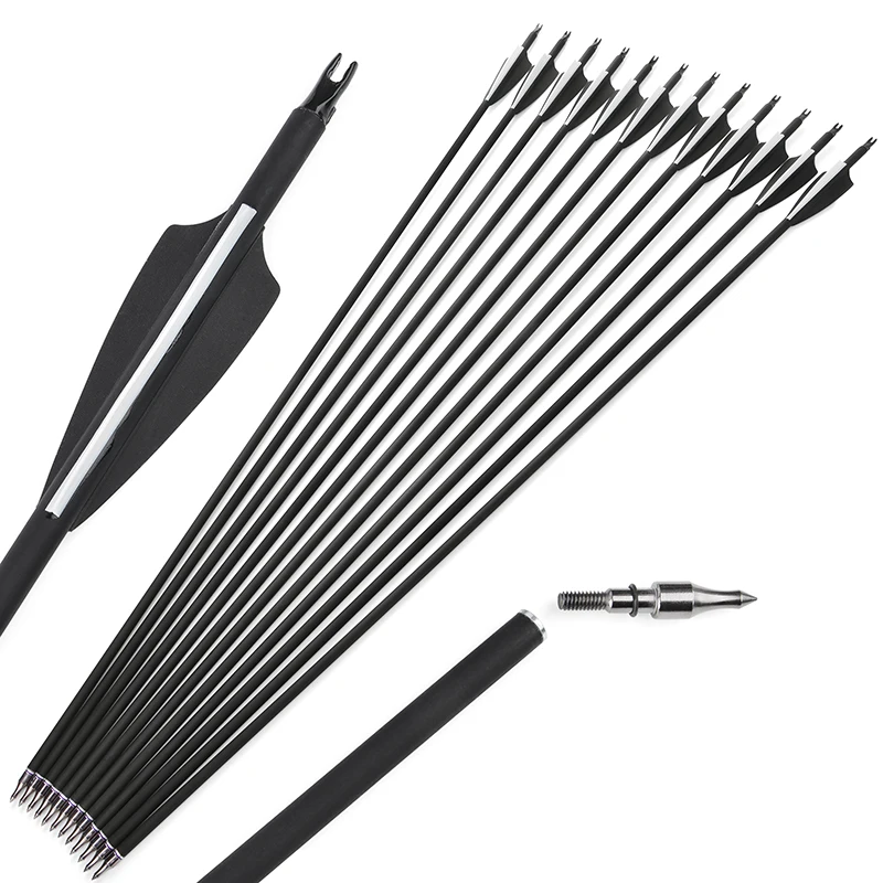 SHARROW Archery Spine 500 Carbon Arrows for Compound Recurve Long Bows Adult Hunting Practice 31 Inch Arrow