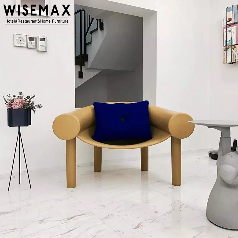 WISEMAX FURNITURE Wholesale reading room plastic chair living room furniture curved backrest horseshoe yellow leisure armchair