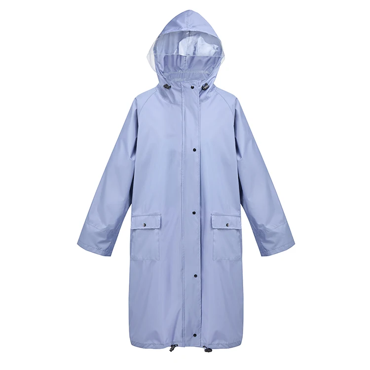 One piece long Adult water proof oxford fabric PU coating Polyester Ponngee Rain Coat Hooded Rainwear