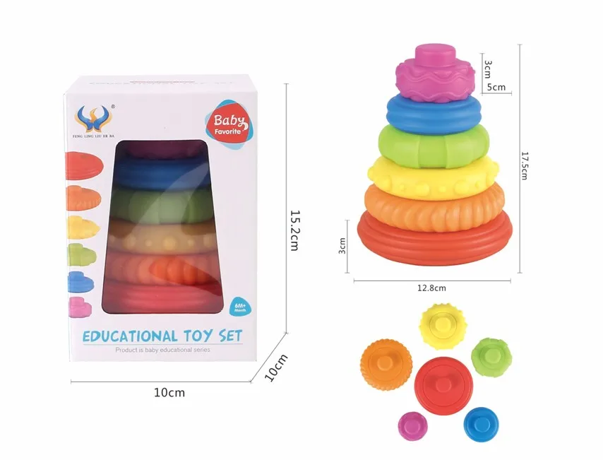 Intelligence Early Educational Stack Up Circle Rainbow Colorful Tower Toys Parent-Children Interaction Baby Toys